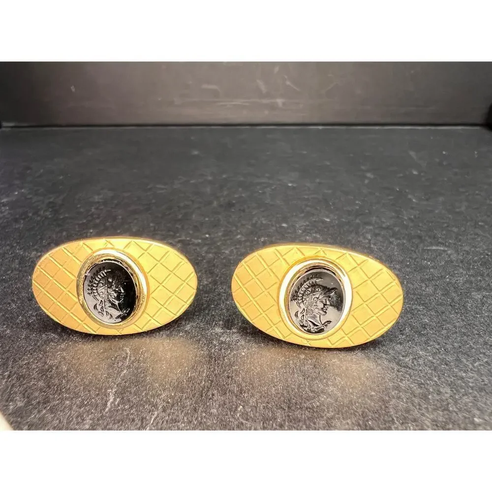 Vintage MCM Swank Gold Tone Centurion Cameo Cufflinks